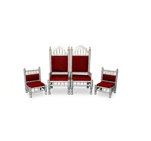 Traditional Silver Wedding Sofa Set with Red Upholstery