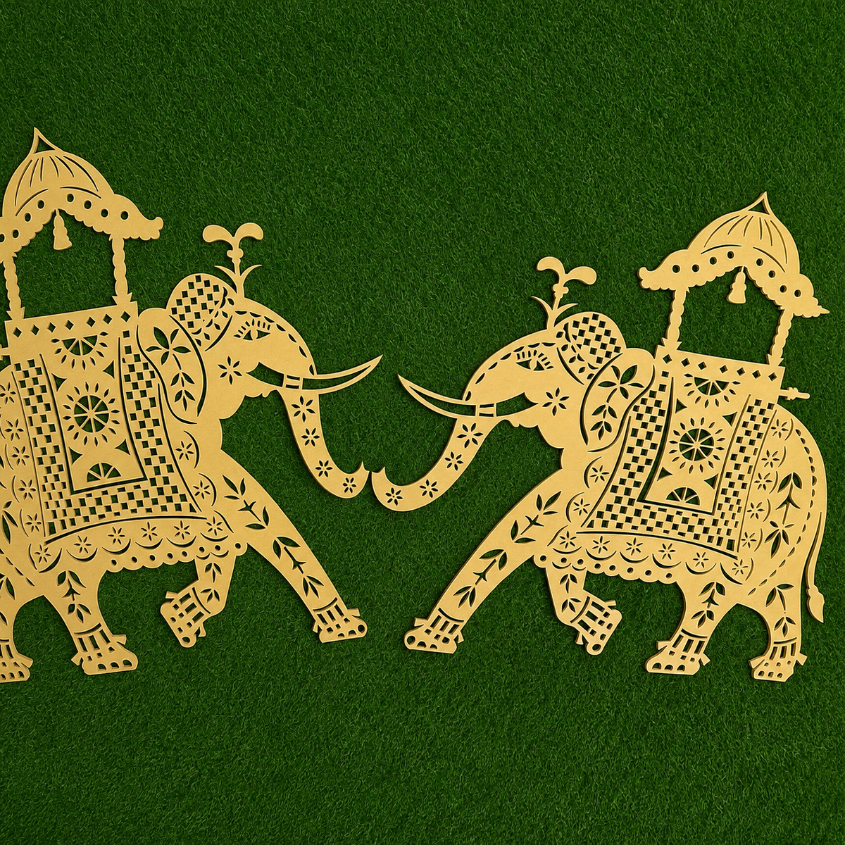 Gold Elephant Decorative Cutout Panel Set