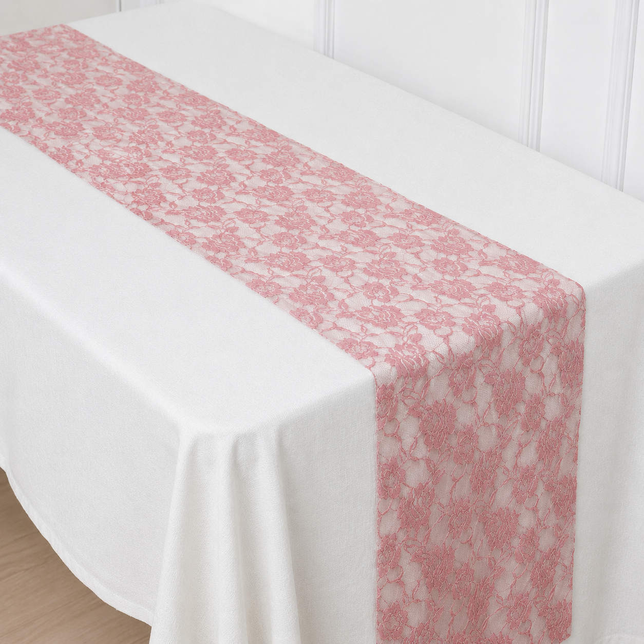 Pink Floral Lace Table Runner