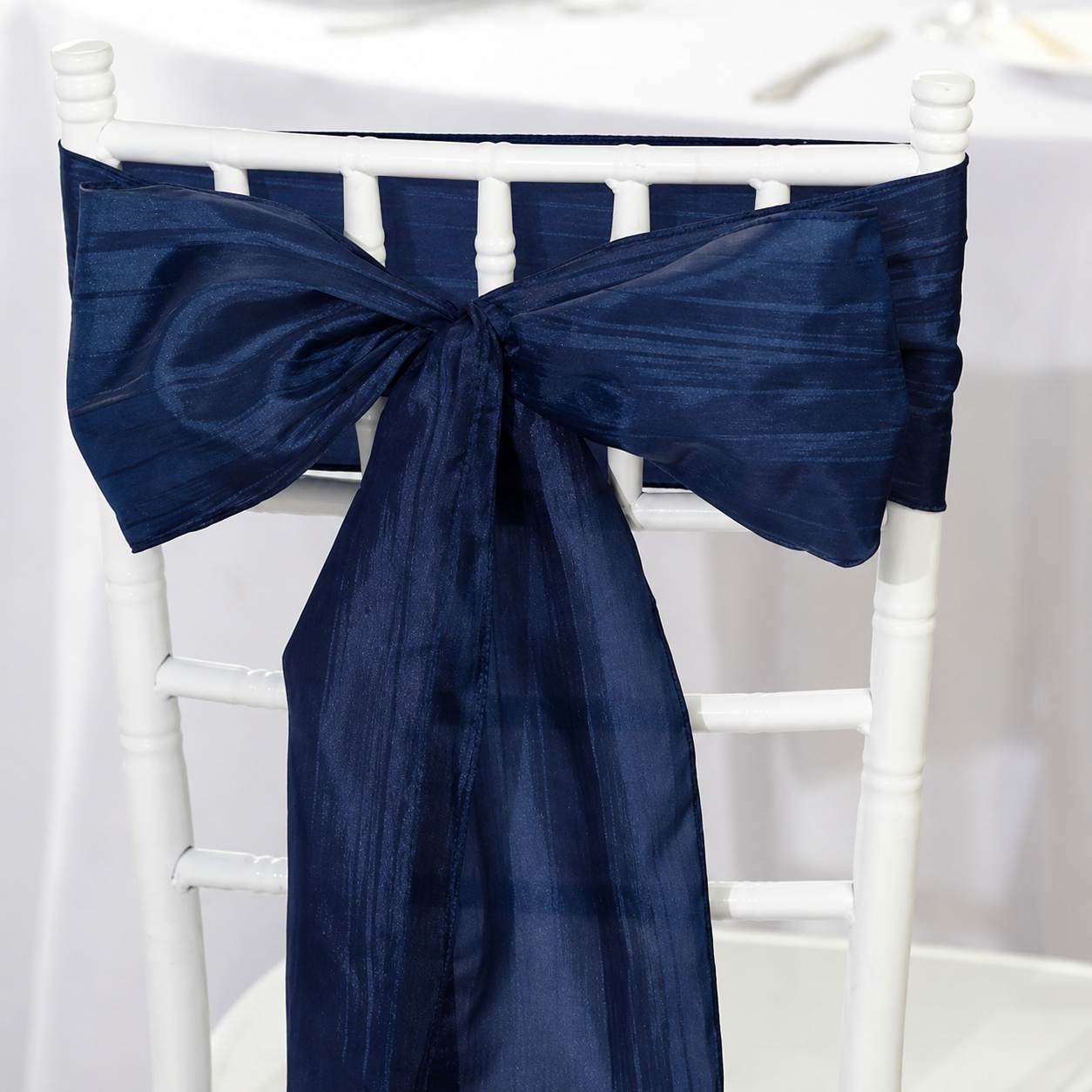 Navy Blue Organza Chair Sash Bow for Chiavari Chairs