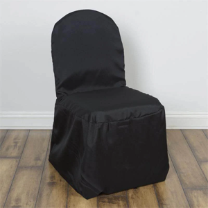 Black Slip-On Banquet Chair Covers Made from Stain-Resistant Polyester Fabric