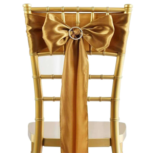 Gold Satin Chair Sash Bow with Rhinestone Buckle for Chiavari Banquet Chairs