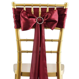 Burgundy Satin Chair Sash Bow with Rhinestone Buckle for Chiavari Banquet Chairs