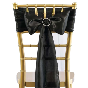 Black Satin Chair Sash Bow with Rhinestone Buckle for Chiavari Banquet Chairs