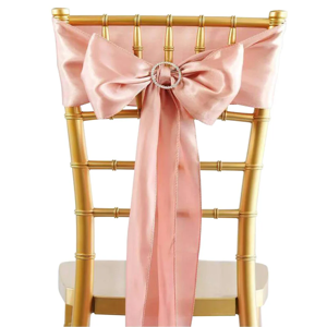 Blush Dusty Rose  Satin Chair Sash Bow with Rhinestone Buckle for Chiavari Banquet Chairs