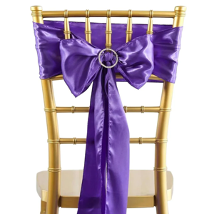 Royal Purple Satin Chair Sash Bow Cover