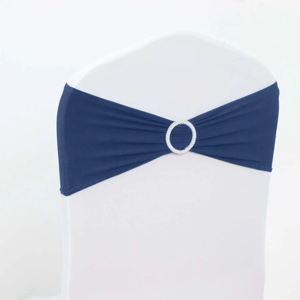 Navy Blue Spandex Chair Band with Rhinestone Buckle