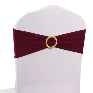 Burgundy Spandex Chair Band with Gold Rhinestone Buckle