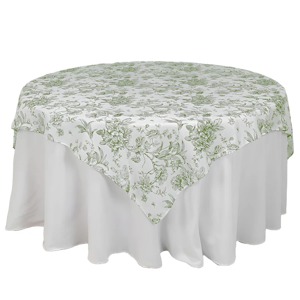 Polyester Table Overlay White - Dusty Sage Green French Toile Pattern for Stylish Events