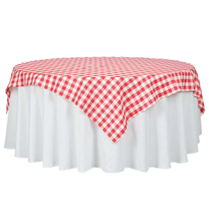 White/Red Polyester Square Table Overlay
