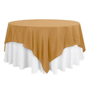 Polyester Table Overlay Square Tablecloth Gold - Wrinkle-Resistant Durable Table Cover for Events