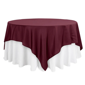 Wrinkle-Resistant Burgundy Square Tablecloth Overlay