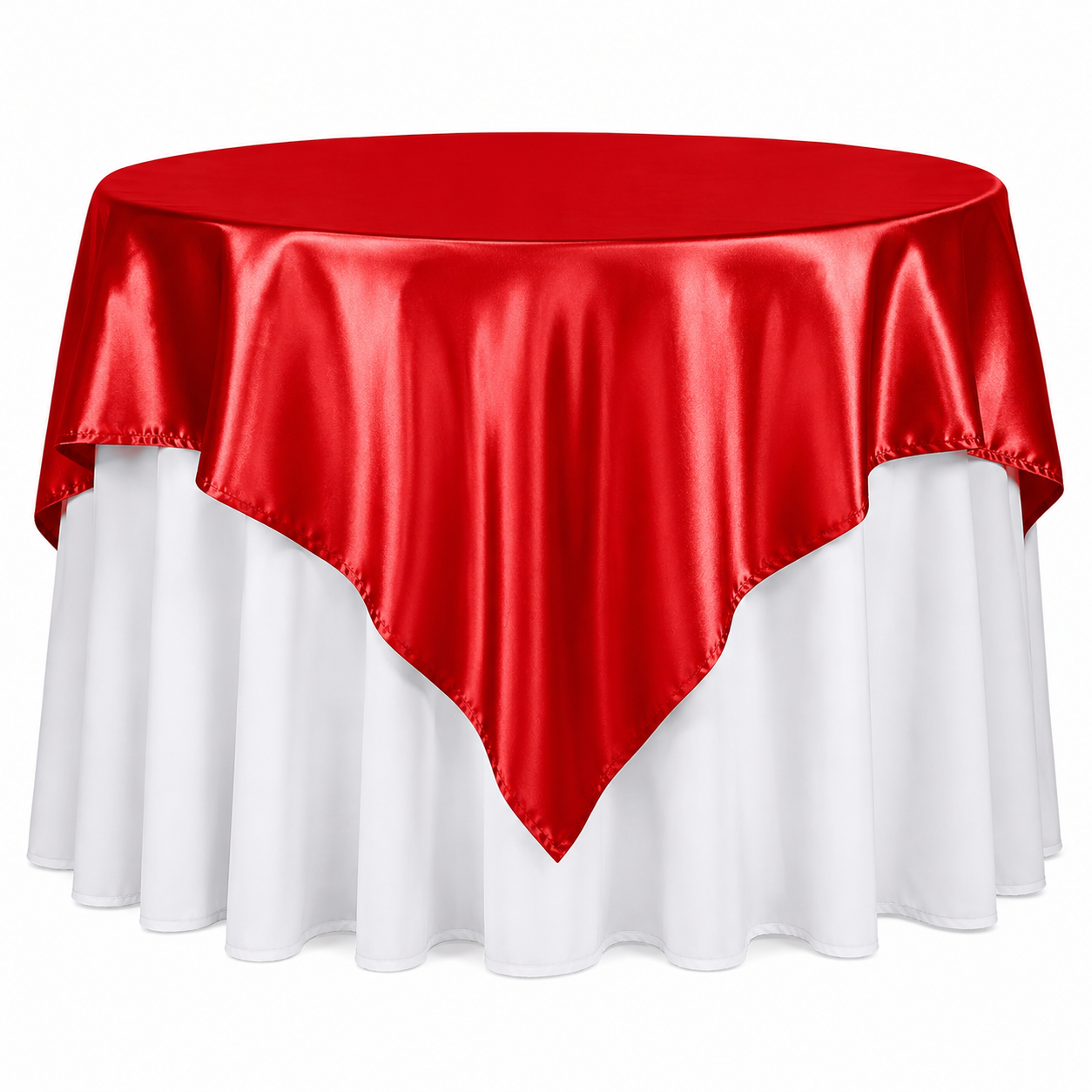 Red Satin Square Table Cover Soft Sheen Decorative Event Overlay