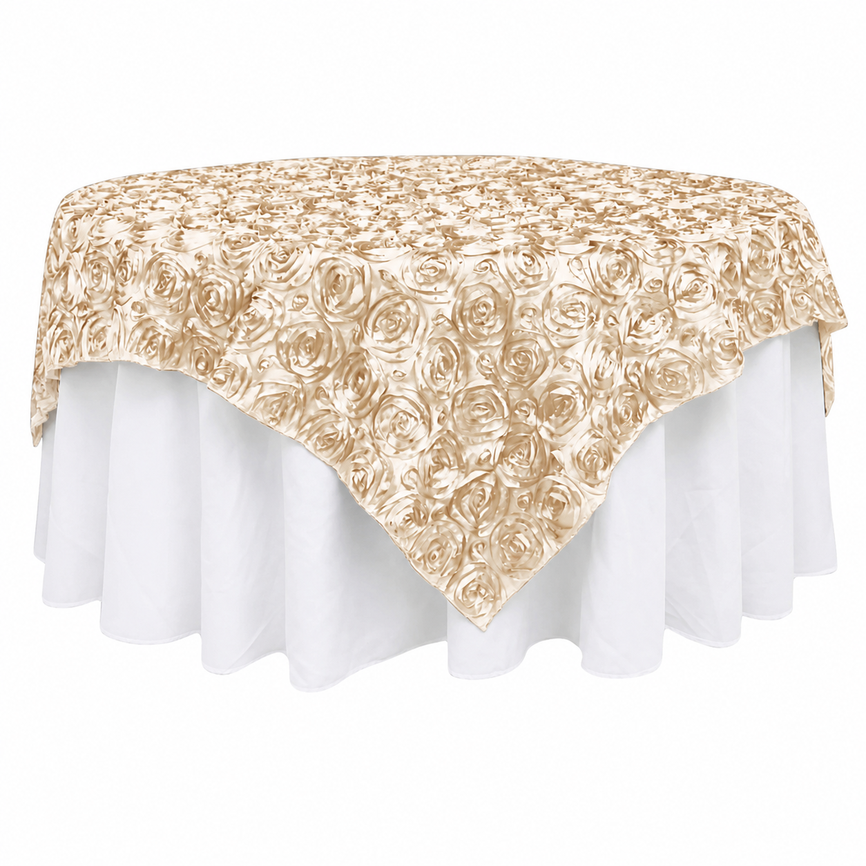 Beige Satin Table Topper Raised Rosette Design for Elegant Events