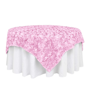 Pink Satin Table Topper Raised Rosette Design for Elegant Events