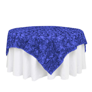 Royal Blue Satin Table Topper Raised Rosette Design for Elegant Events