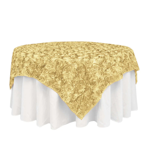 Champagne Satin Table Topper Raised Rosette Design for Elegant Events