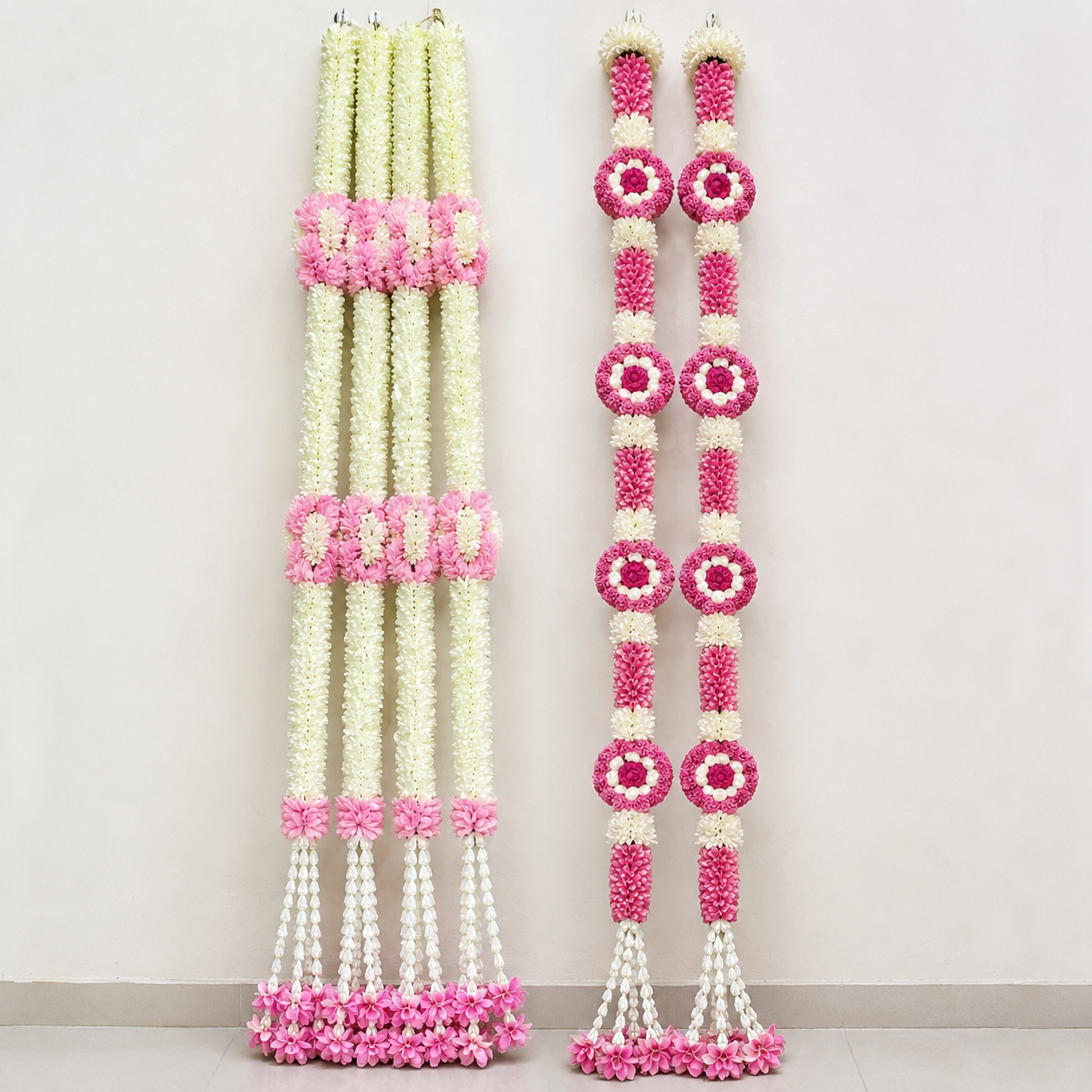 Artificial Pink and White Flower Hanging Garland Set