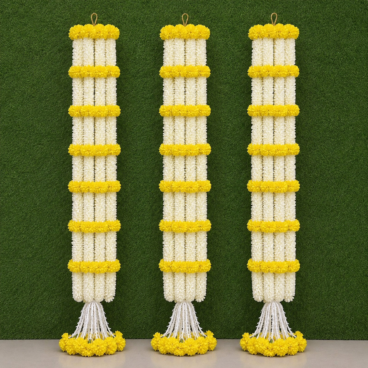 Artificial White and Yellow Flower Garland Mala Set