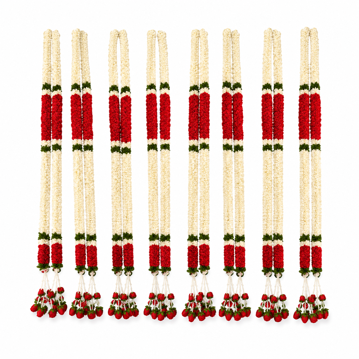 Traditional Red and White Wedding Flower Garland Set (Pair)