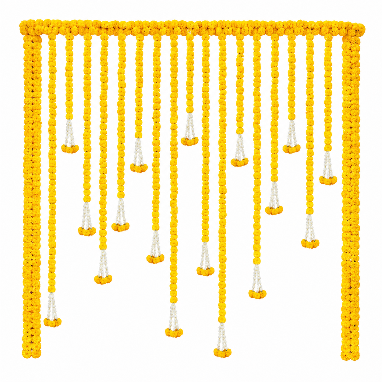 Yellow Marigold Floral Entrance Frame with Hanging Tassels