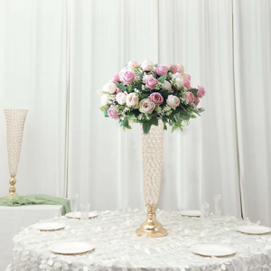28 Crystal Beaded Trumpet Vase Set Gold - Table Centerpiece for Weddings