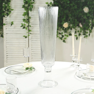 26 Glass Trumpet Vases Ribbed Design Clear - Durable Flower Centerpieces