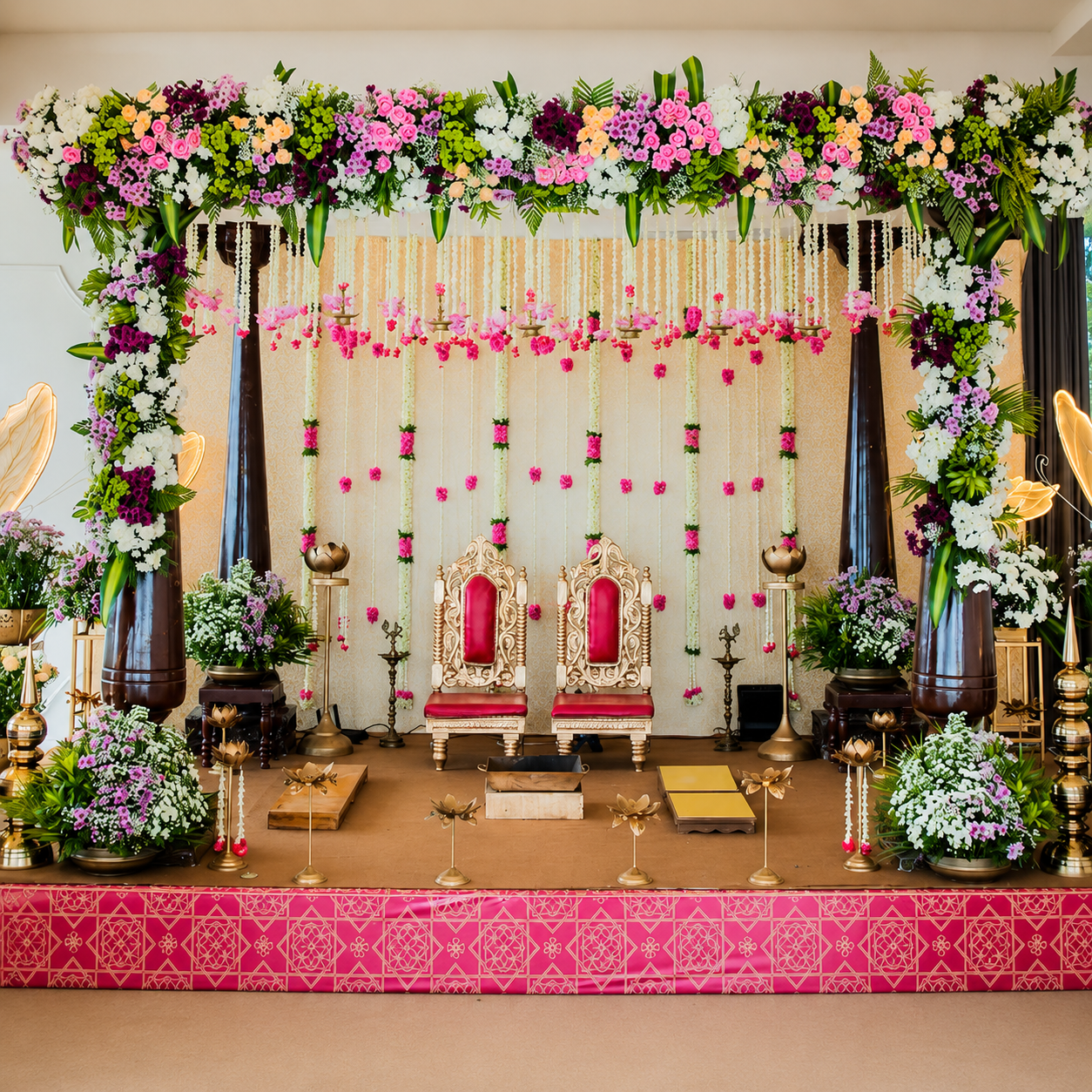 Traditional Floral Wedding Mandap Stage Decoration