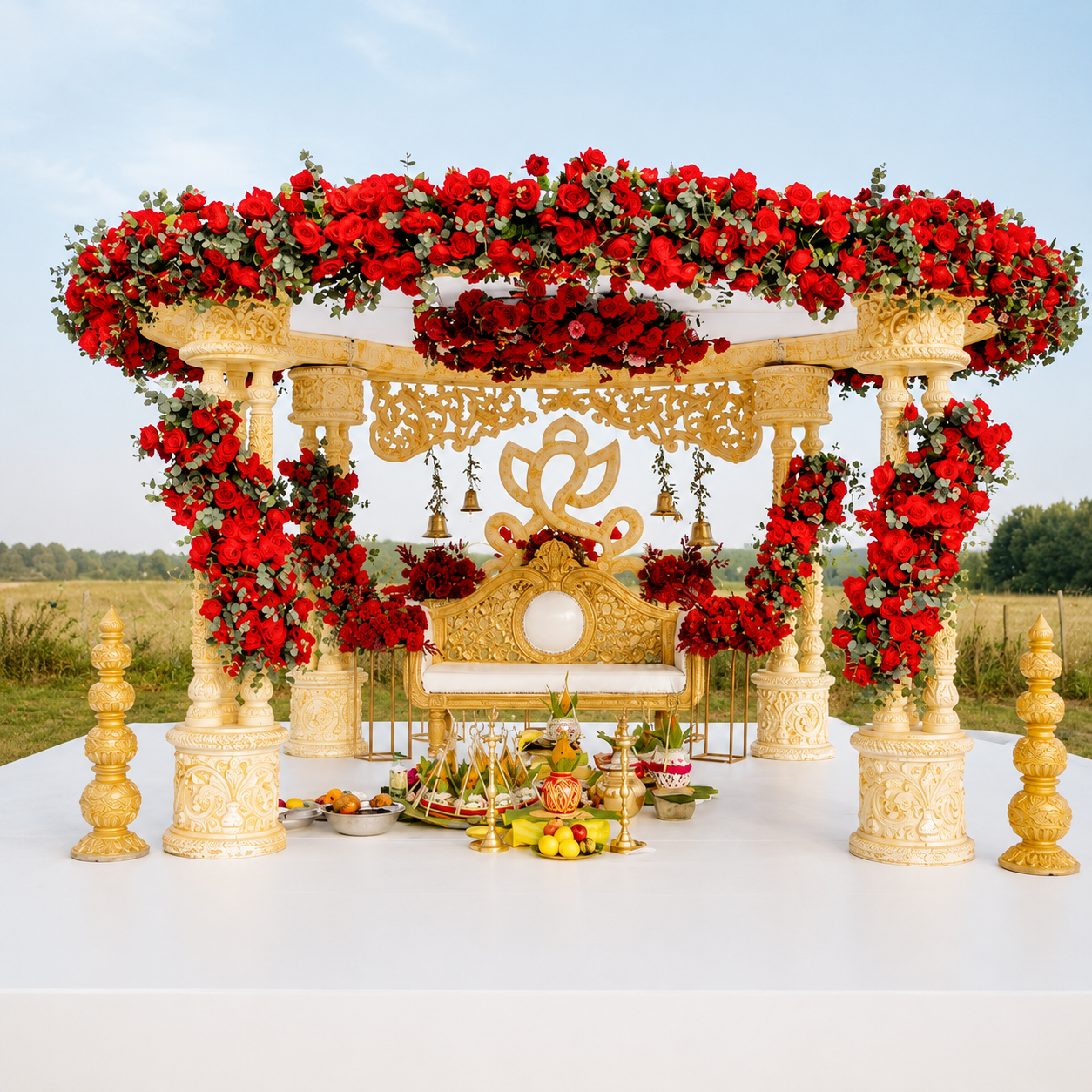 Royal Floral Outdoor Wedding Mandap with Ganesha Backdrop