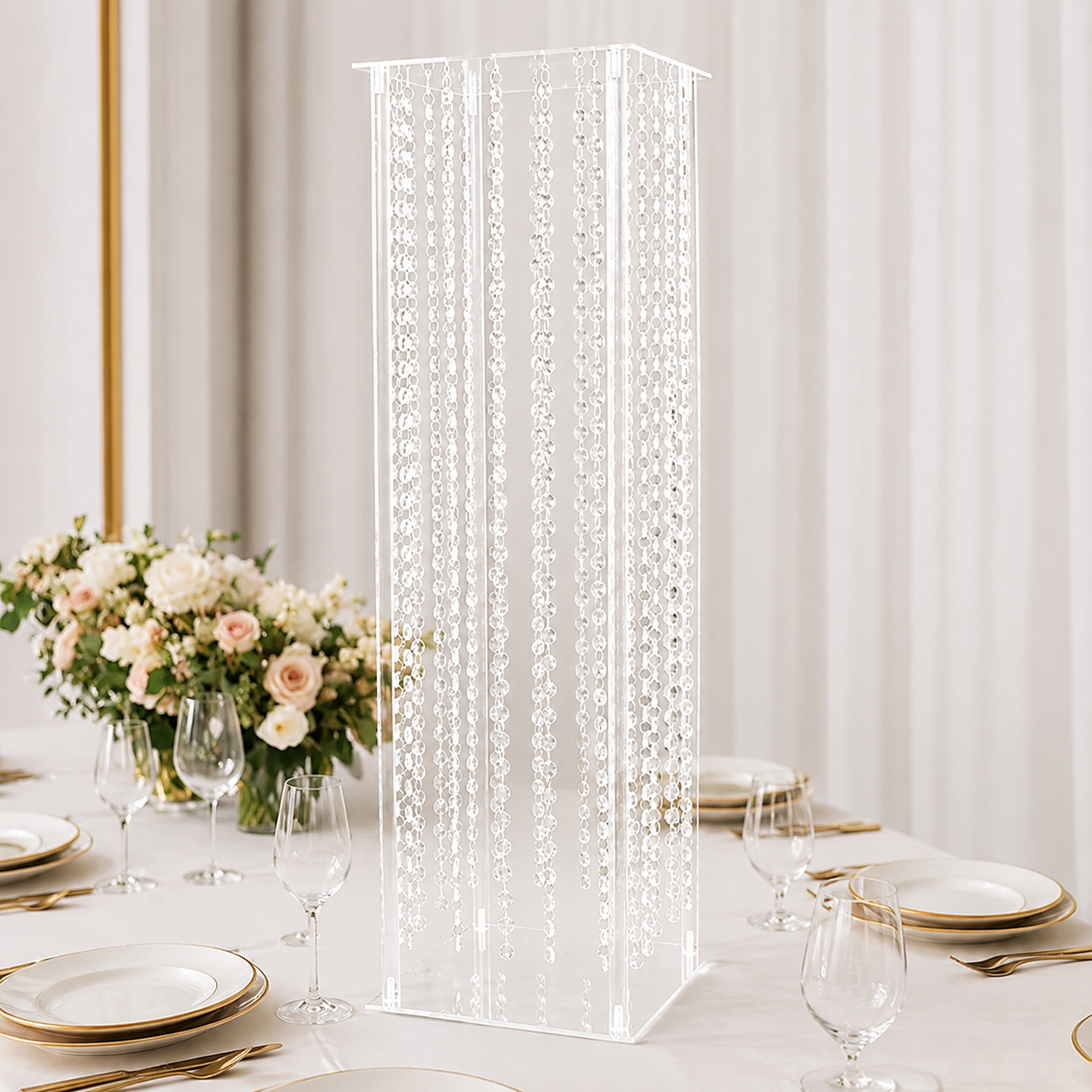 Acrylic Flower Pedestal Vase Pillar Stand with Crystal Beads Clear - Decorative Wedding Floor Centerpiece 32