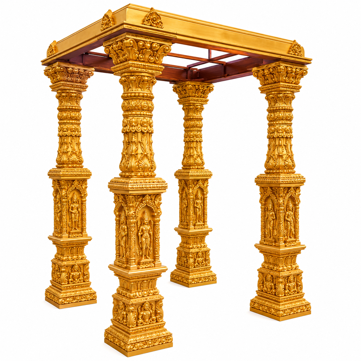 Temple Mandap Pillar Set / Golden Decorative Wedding Mandap Columns