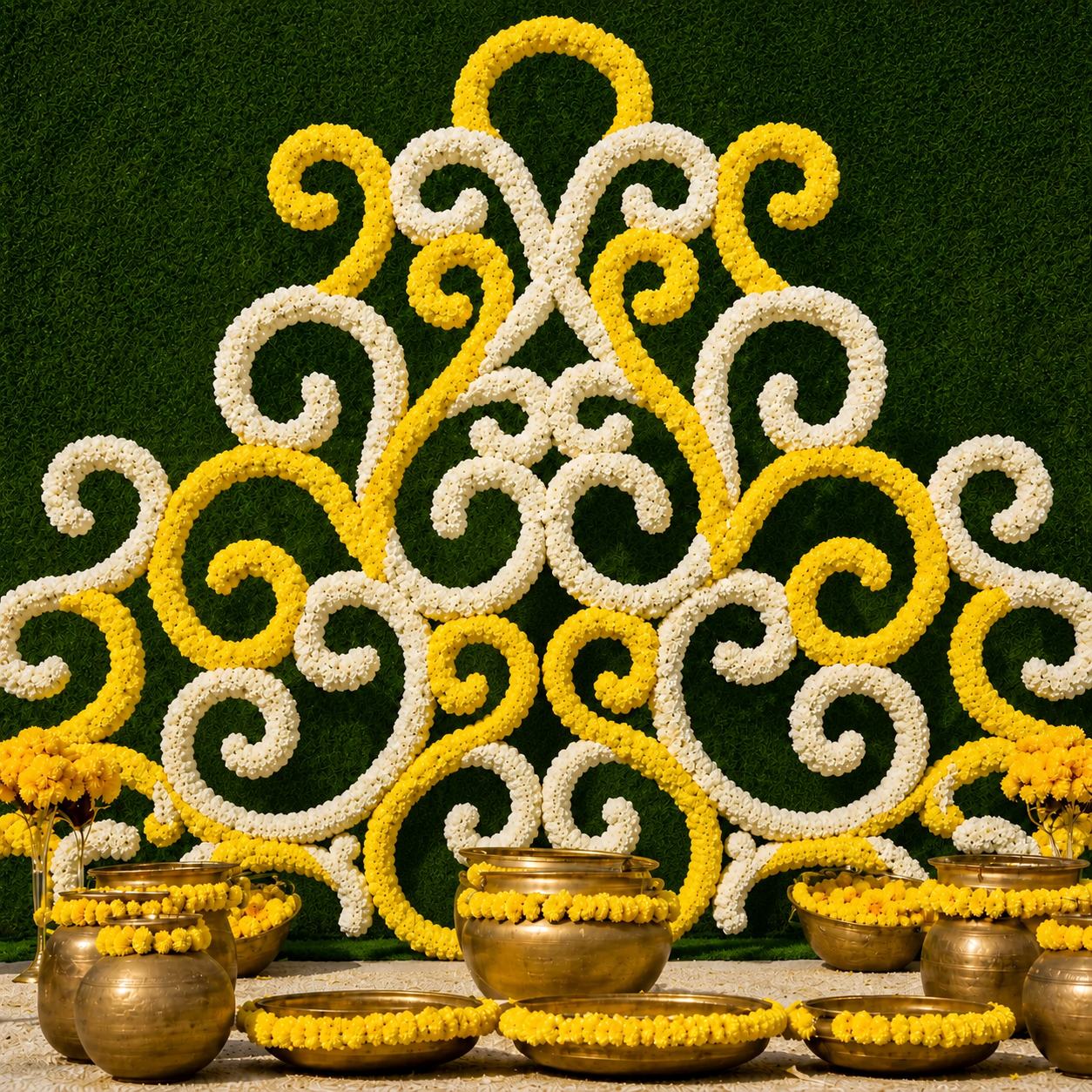 Haldi Floral Peacock Stage Backdrop
