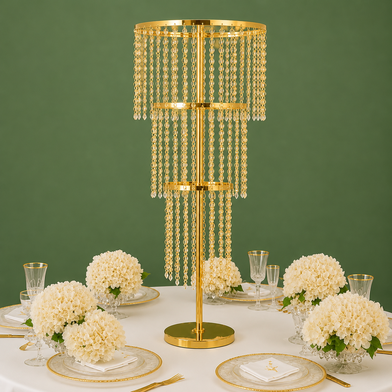 Gold Crystal Chandelier Table Centerpiece Stand